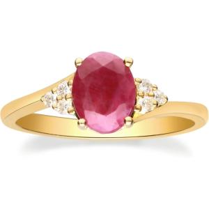 imageGin ampamp Grace 10K Yellow Gold Wedding Engagement Genuine Ruby ampamp Diamond I1I2 Size 7 Propose Promise Ring for Women