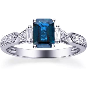 imageGin ampamp Grace 14K White Gold Genuine Blue Sapphire Ring with Diamonds for women  Ethically authentically ampamp organically sourced EmeraldCut shaped Sapphire handcrafted jewelry for her  Sapphire Ring for womenDiamond
