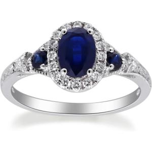 imageGin ampamp Grace 14K White Gold Genuine Blue Sapphire Ring with Diamonds for women  Ethically authentically ampamp organically sourced OvalCut shaped Sapphire handcrafted jewelry for her  Sapphire Ring for women