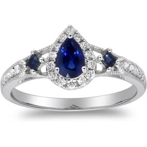 imageGin ampamp Grace 14K White Gold Genuine Blue Sapphire Ring with Diamonds for women  Ethically authentically ampamp organically sourced PearCut shaped Sapphire handcrafted jewelry for her  Sapphire Ring for women