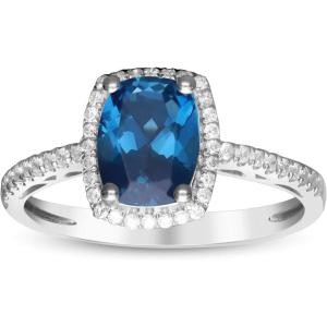 imageGin ampamp Grace 14K White Gold Genuine London Blue Topaz Ring with Diamonds for women  Ethically authentically ampamp organically sourced Cushion shaped London Blue Topaz handcrafted jewelry for her  London Blue Topaz Ring for women