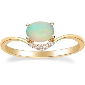 imageGin and Grace 14K Yellow Gold Natural Ethiopian Opal Ring with Real Diamonds for women  Ethically authentically ampamp organically sourced Roundcut shaped opal handcrafted jewelry for her  Opal Ring for women