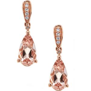 imageGin ampamp Grace 10K Rose Gold Genuine Pear Cut Morganite ampamp Natural Diamond Drop Earring for Women
