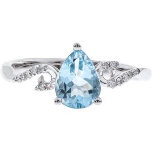 imageGin ampamp Grace 10K White Gold Genuine Aquamarine Ring with Diamonds for women  Ethically Pearcut shaped Aquamarine handcrafted jewelry for her