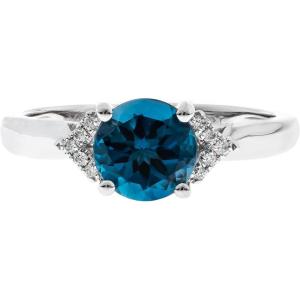imageGin ampamp Grace 10K White Gold Genuine London Blue Topaz Ring with Diamonds for women  Ethically authentically ampamp organically sourced Round shaped London Blue Topaz handcrafted jewelry for her  London Blue Topaz Ring for women