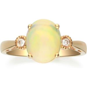 imageGin ampamp Grace 10K Yellow Gold Natural Ethiopian Opal Ring with Real Diamonds for women  Ethically authentically ampamp organically sourced Oval shaped opal handcrafted jewelry for her