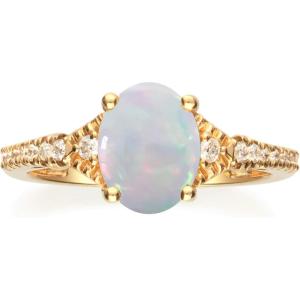 imageGin ampamp Grace 10K Yellow Gold Natural Ethiopian Opal Ring with Real Diamonds for women  Ethically authentically ampamp organically sourced Trillion shaped opal handcrafted jewelry for her  Opal Ring for women