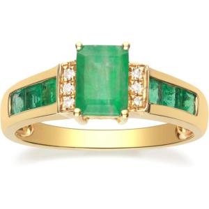 imageGin ampamp Grace 10K Yellow Gold Natural Zambian Emerald Ring with Natural Diamonds for women  Ethically authentically ampamp organically sourced EmeraldShape ampamp SquareCut Emerald handcrafted jewelry for her  Emerald Ring for women
