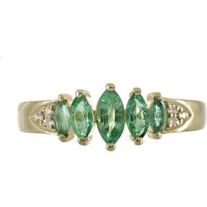 imageGin ampamp Grace 10K Yellow Gold Natural Zambian Emerald Ring with Natural Diamonds for women  Ethically authentically ampamp organically sourced MarquiseCut Emerald handcrafted jewelry for her  Emerald Ring for women