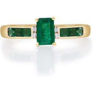 imageGin ampamp Grace 10K Yellow Gold Natural Zambian Emerald Ring with Natural Diamonds for women  Ethically authentically ampamp organically sourced Pear SquareCut Emerald handcrafted jewelry for her