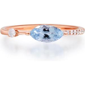 imageGin ampamp Grace 14K Rose Gold Genuine Aquamarine Ring with Diamonds for women  Ethically authentically ampamp organically sourced Marquisecut shaped Aquamarine handcrafted jewelry for her  Aquamarine Ring for women