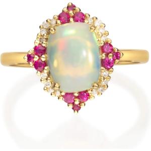 imageGin ampamp Grace 14K Rose Gold Natural Ethiopian Opal Ring with Real Diamonds for women  Ethically authentically ampamp organically sourced Cushion shaped opal handcrafted jewelry for her  Opal Ring for women