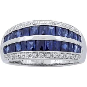 imageGin ampamp Grace 14K White Gold Genuine Blue Sapphire Ring with Diamonds for women  Ethically authentically ampamp organically sourced Baguettecut shaped Sapphire handcrafted jewelry for her  Sapphire Ring for women