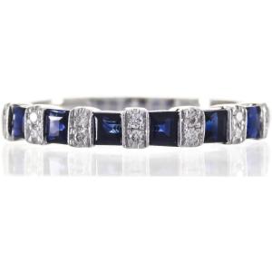imageGin ampamp Grace 14K White Gold Genuine Blue Sapphire Ring with Diamonds for women  Ethically authentically ampamp organically sourced SquareCut shaped Sapphire handcrafted jewelry for her  Sapphire Ring for women