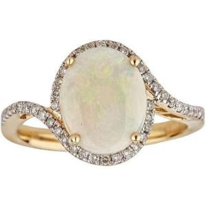 imageGin ampamp Grace 14K Yellow Gold Natural Ethiopian Opal Ring with Diamonds for women  Ethically authentically ampamp organically sourced Ovalcut shaped opal handcrafted jewelry for her  Opal Ring for women