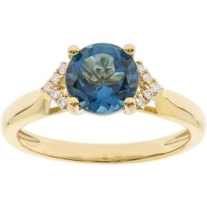 imageGin and Grace 10K Yellow Gold Genuine London Blue Topaz Ring with Diamonds for women  Ethically authentically ampamp organically sourced Roundcut shaped London Blue Topaz handcrafted jewelry for her  London Blue Topaz Ring for women