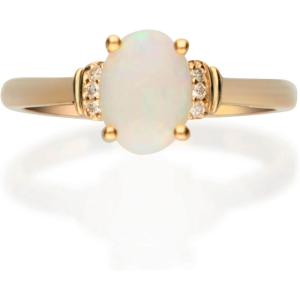 imageGin and Grace 10K Yellow Gold Natural Australian Opal Ring with Diamonds for women  Ethically authentically ampamp organically sourced Oval shaped opal handcrafted jewelry for her  Opal Ring for women
