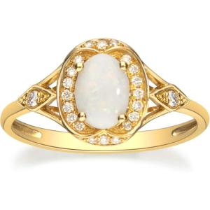 imageGin and Grace 10K Yellow Gold Natural Australian Opal Ring with Real Diamonds for women  Ethically authentically ampamp organically sourced Oval shaped opal handcrafted jewelry for her  Opal Ring for women