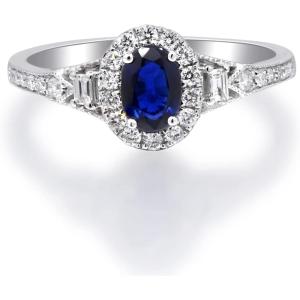 imageGin and Grace 14K White Gold Genuine Blue Sapphire Ring with Diamonds for women  Ethically authentically ampamp organically sourced OvalCut shaped Sapphire handcrafted jewelry for her  Sapphire Ring for women