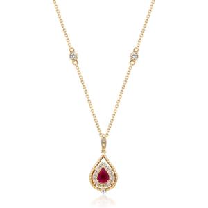 imageGin ampamp Grace Womens 14K Yellow Gold Mozambique Genuine Hot Pink Ruby Pendant With Diamonds PearCut Shaped QA0940PBY