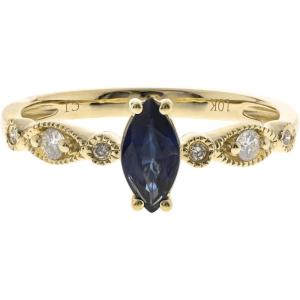 imageGin ampamp Grace 10K Yellow Gold Genuine Blue Sapphire Ring with Diamonds for women  Ethically authentically ampamp organically sourced MarquiseCut shaped Sapphire handcrafted jewelry for her  Sapphire Ring for women