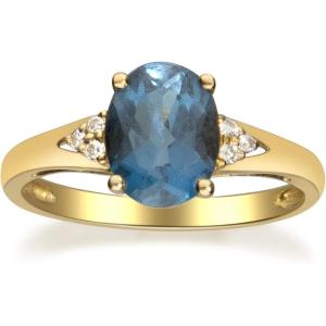 imageGin ampamp Grace 10K Yellow Gold Genuine London Blue Topaz Ring with Diamonds for women  Ethically authentically ampamp organically sourced Ovalcut shaped London Blue Topaz handcrafted jewelry for her