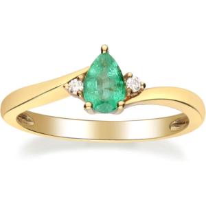 imageGin ampamp Grace 10K Yellow Gold Natural Zambian Emerald Ring with Natural Diamonds for women  Ethically authentically ampamp organically sourced Pearcut Emerald handcrafted jewelry for her  Emerald Ring for women