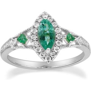 imageGin ampamp Grace 14K White Gold Natural Zambian Emerald Ring with Natural Diamonds for women  Ethically authentically ampamp organically sourced Marquise SquareCut Emerald handcrafted jewelry for her