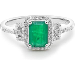 imageGin ampamp Grace 14K White Gold Natural Zambian Emerald Ring with Natural Diamonds for women Emerald Ring for women