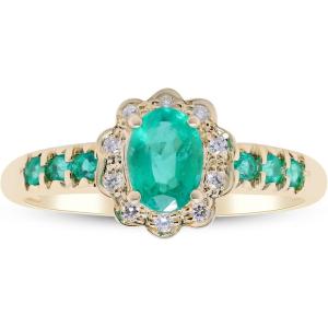 imageGin ampamp Grace 14K Yellow Gold Natural Zambian Emerald Ring with Natural Diamonds for women  Ethically authentically ampamp organically sourced OvalCut ampamp RoundCut Emerald handcrafted jewelry for her  Emerald Ring for women
