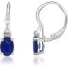 imageGin ampamp Grace 10K White Gold Genuine Blue Sapphire Oval and Natural Diamond I1 Lever Back Earring for Women