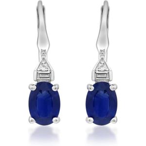 imageGin ampamp Grace 10K White Gold Genuine Blue Sapphire Oval and Natural Diamond I1 Lever Back Earring for Women