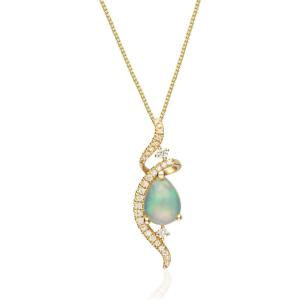 imageGin ampamp Grace 10K Yellow Gold Ethiopian Opal Pendant with Diamonds for women  Ethically authentically ampamp organically sourced Pear shaped opal handcrafted jewelry for her  Opal Necklaces for women