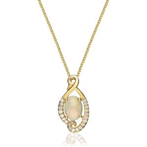 imageGin ampamp Grace 10K Yellow Gold Natural Opal Natural Diamond I1I2 Pendant Necklace with Gold Chain for Women Mothers Day Jewelry Gifts