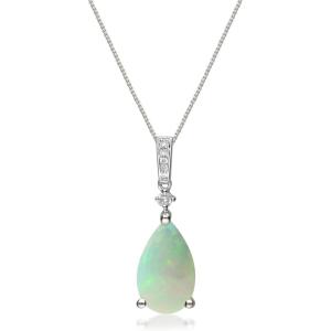 imageGin ampamp Grace Valentines Jewelry 10K White Gold Natural Opal Diamond I1I2 Pendant for Women