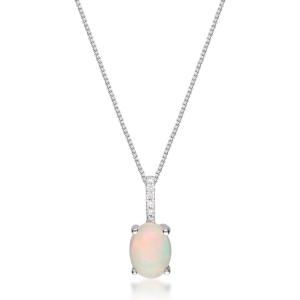 imageGin ampamp Grace womens 14K White Gold Natural Ethiopian Opal Pendant With Diamonds  Ethically Authentically ampamp Organically Sourced OvalCut Shaped Opal HandCrafted Jewelry Necklaces GJ15854PEO