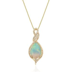 imageGin ampamp Grace womens 14K Yellow Gold Natural Ethiopian Opal Pendant With Diamonds  Ethically Authentically ampamp Organically Sourced Pear Shaped Opal HandCrafted Jewelry  Opal Necklaces GJ18730PEO