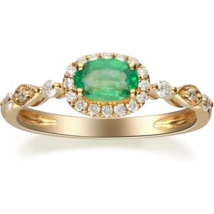 imageGin ampamp Grace 14K Yellow Gold Natural Zambian Emerald Ring with Natural Diamonds for women  Ethically authentically ampamp organically sourced OvalCut Emerald handcrafted jewelry for her  Emerald Ring for women