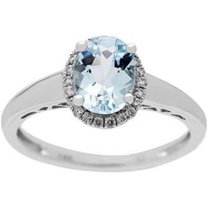 imageGin ampamp Grace 14K White Gold Natural Fire Aquamarine Diamond I1I2 Propose Promise Ring Size 7 for Women
