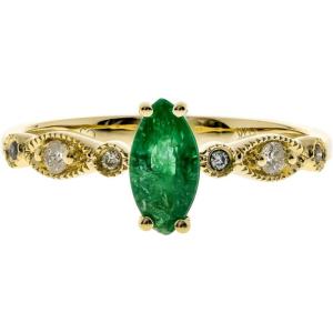 imageGin ampamp Grace 10K yellow Gold Natural Zambian Emerald Ring with Natural Diamonds for women  Ethically authentically ampamp organically sourced MarquiseCut Emerald handcrafted jewelry for her