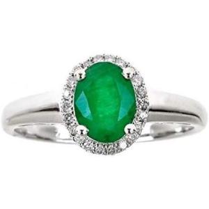 imageGin ampamp Grace 14K White Gold Natural Emerald ampamp Natural Diamond Statement Propose Promise Ring for Women