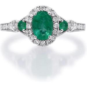 imageGin ampamp Grace 14K White Gold Natural Zambian Emerald Ring with Natural Diamonds for women  Ethically authentically ampamp organically sourced OvalCut Emerald handcrafted jewelry for her