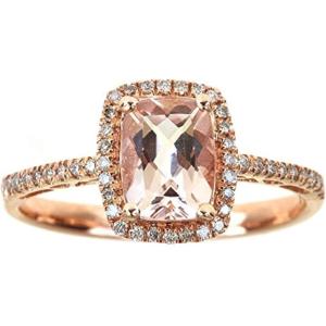 imageGin ampamp Grace 10K Rose Gold Genuine Morganite Ring with Diamonds for women  Ethically authentically ampamp organically sourced Cushioncut shaped Morganite handcrafted jewelry for her  Morganite Ring for women