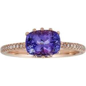 imageGin ampamp Grace 10K Rose Gold Genuine Tanzanite Ring with Diamonds for women  Ethically authentically ampamp organically sourced Cushioncut shaped Tanzanite handcrafted jewelry for her