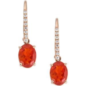 imageGin ampamp Grace 14K Rose Gold Natural Fire Opal ampamp Diamond LeverBack Drop Style Earring for Women