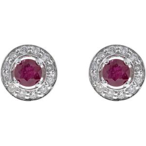 imageGin ampamp Grace 14K White Gold Mozambique Genuine Ruby Earrings with Diamonds for women  Ethically authentically ampamp organically sourced Roundcut shaped Ruby handcrafted jewelry for her  Ruby Earrings for women