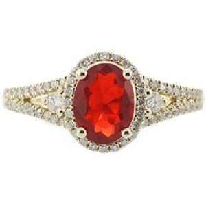 imageGin ampamp Grace 14K Yellow Gold Natural Maxican Fire Opal Ring with Diamonds for women  Ethically authentically ampamp organically sourced Ovalcut shaped opal handcrafted jewelry for her  Fire Opal Ring for women