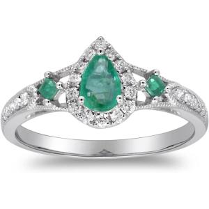 imageGin ampamp Grace 14K White Gold Natural Zambian Emerald Ring with Natural Diamonds for women  Ethically authentically ampamp organically sourced Pear SquareCut Emerald handcrafted jewelry for her