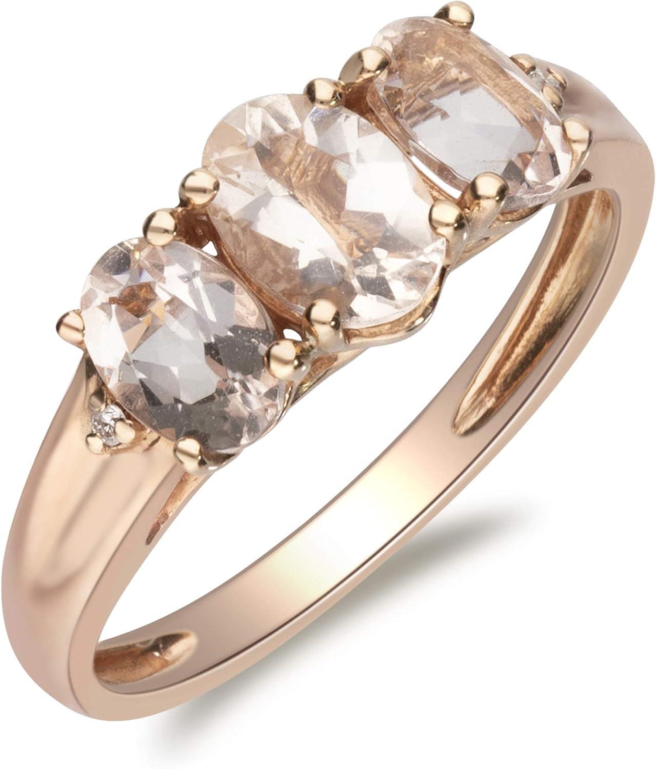 imageGin ampamp Grace 10K Rose Gold Pink Natural Morganite Diamond 3 Stone Engagement Promise Propose Promise Ring for Women