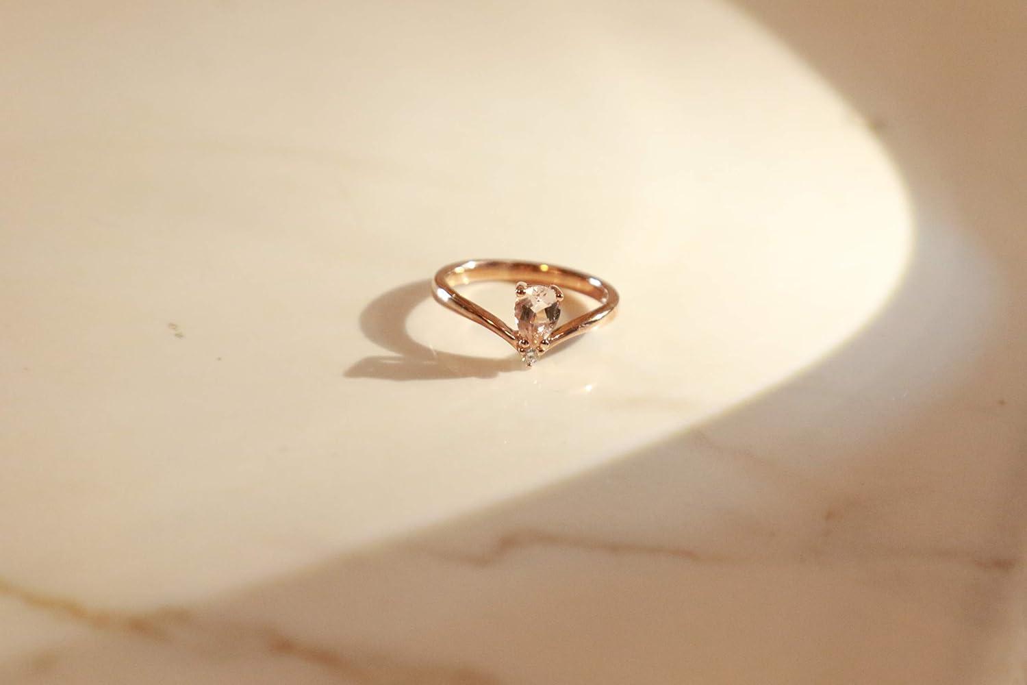 imageGin and Grace 10K Rose Gold Genuine Morganite Ring with Diamonds for women  Ethically authentically ampamp organically sourced Pearcut shaped Morganite handcrafted jewelry for her  Morganite Ring for women